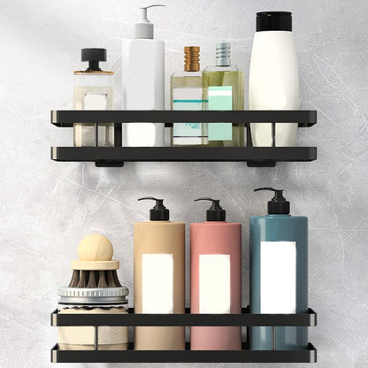 2-Piece Bathroom Shelf Set in Matte Black Metal
