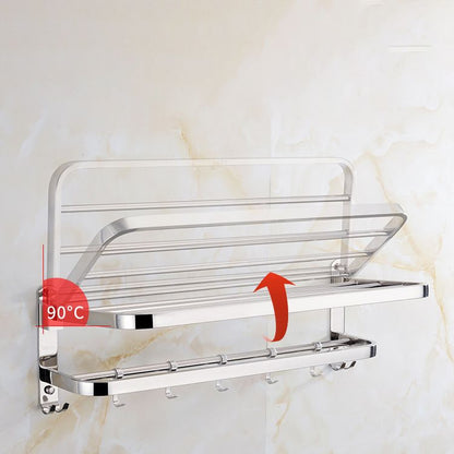 Contemporary bathroom accessory set made of chrome-plated stainless steel with bathrobe hook/towel bar