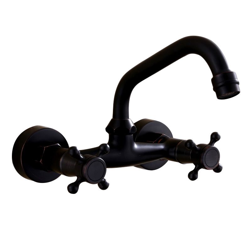 Black Wall-Mounted American Classic Widespread Bathroom Faucet