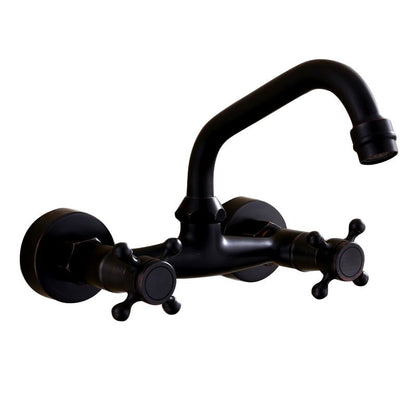 Black Wall-Mounted American Classic Widespread Bathroom Faucet