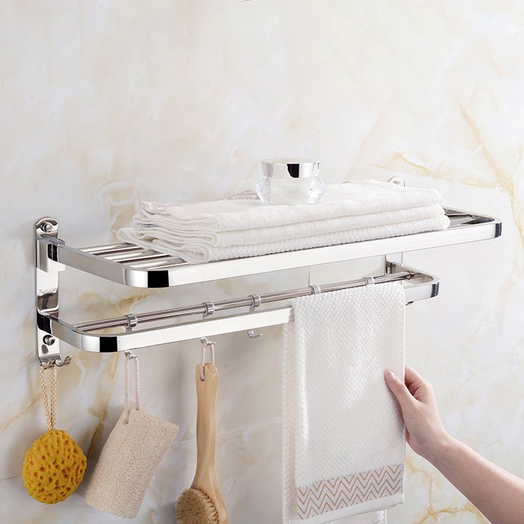 Contemporary bathroom accessory set made of chrome-plated stainless steel with bathrobe hook/towel bar