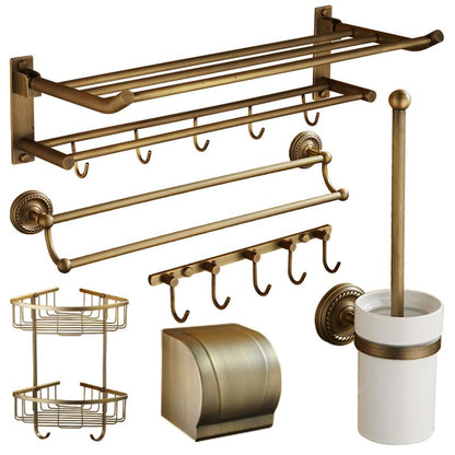 BowLift | Worn Brass Traditional Bathroom Set with Bath Shelf/Paper Holder & Towel Bar