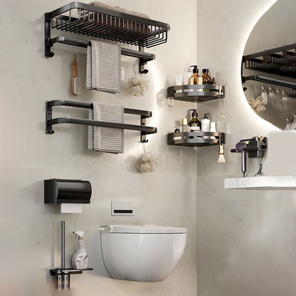 BowLift | Modern Bathroom Accessory Set Black Bathroom Shelf Bathroom Accessory Set
