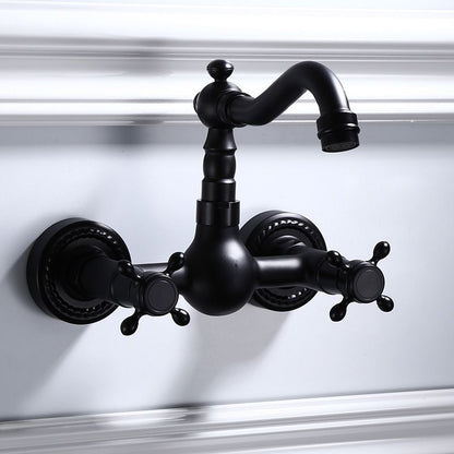 Black Wall-Mounted American Classic Widespread Bathroom Faucet