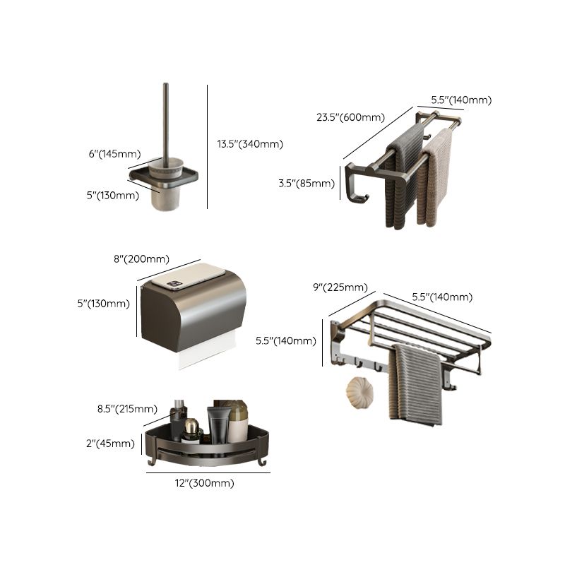 Contemporary Bathroom Accessory Set Grey Aluminium Bathroom Accessory Set