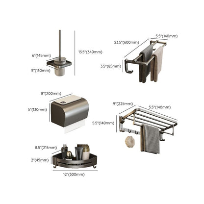 Contemporary Bathroom Accessory Set Grey Aluminium Bathroom Accessory Set