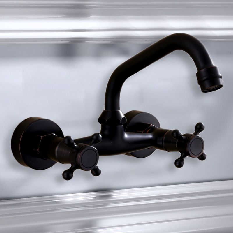 Black Wall-Mounted American Classic Widespread Bathroom Faucet