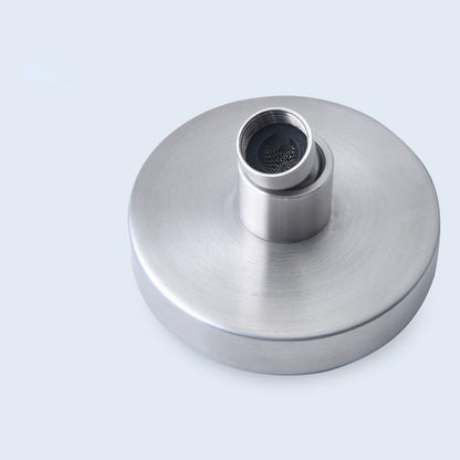 Stainless steel shower combination with round, fixed shower head and shower arm