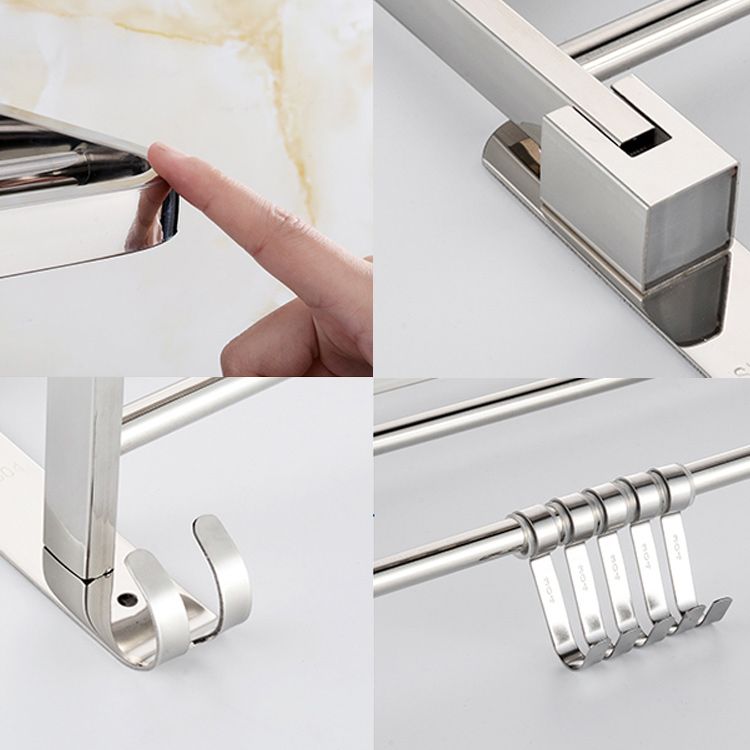 Contemporary bathroom accessory set made of chrome-plated stainless steel with bathrobe hook/towel bar