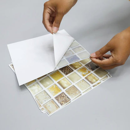 BowLift | Plastic Self-Adhesive Tiles Mosaic Tiles Grid Square Waterproof Self-Adhesive Tile Pack of 12