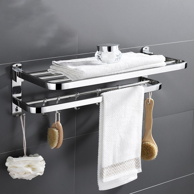 Contemporary bathroom accessory set made of chrome-plated stainless steel with bathrobe hook/towel bar