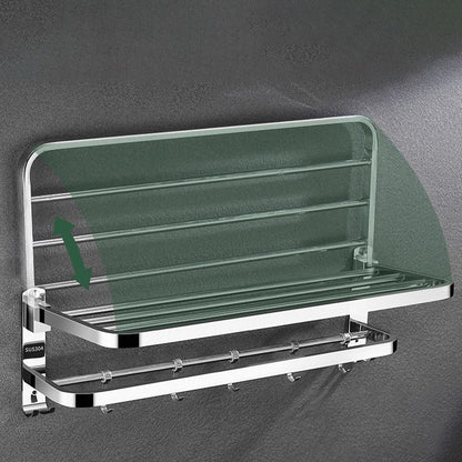 Contemporary bathroom accessory set made of chrome-plated stainless steel with bathrobe hook/towel bar