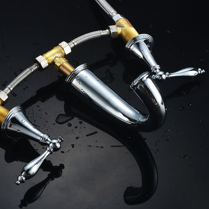 BowLift | Modern widespread sink faucet Simple bathroom double handle faucet with lever handle