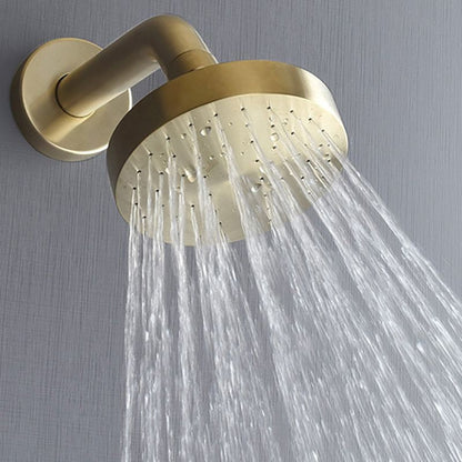 Stainless steel shower combination with round, fixed shower head and shower arm