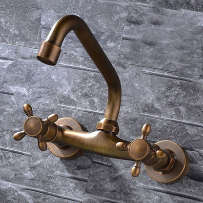 Industrial Bathtub Drain Cover, Wall Mounted, Solid Copper, Double Cross Handle, Low Arc Bathtub Faucet