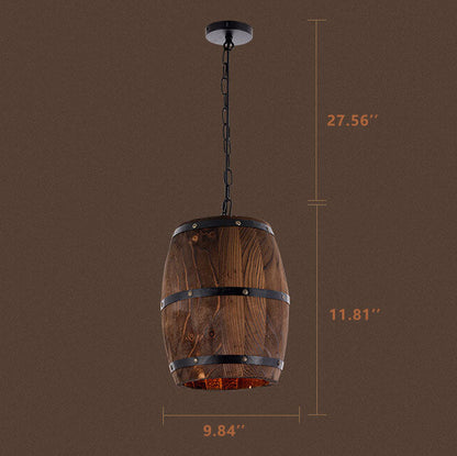BowLift | BarrelGlow Vintage Pendant Light | Wood Wine Barrel Design | 1-bulb | Rustic Lighting