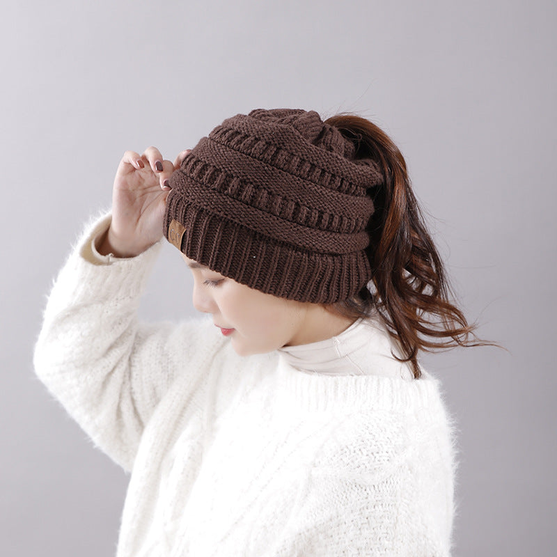 Skanto | Women's Soft Knit Ponytail Hat – Casual Winter Beanie