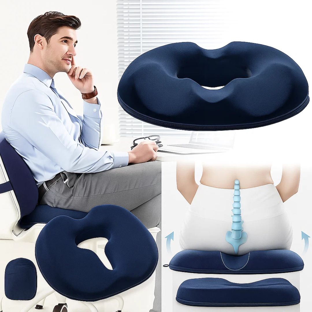 SitRelief Donut Seat Cushion – Tailbone & Hemorrhoid Relief – Memory Foam – Washable Cover – Office, Travel, Postpartum Use Skanto