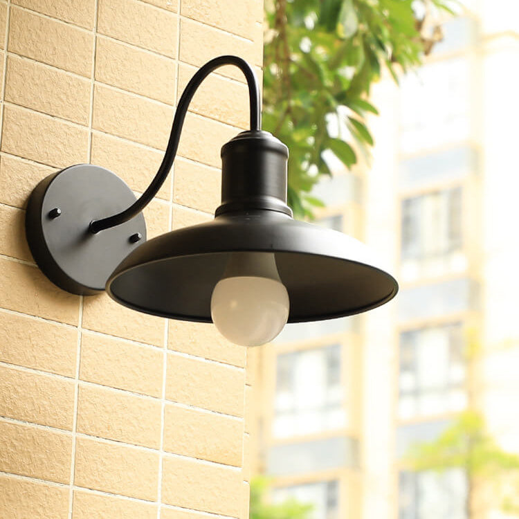 Retro Loft Dome Iron Outdoor Waterproof 1-Light Bent Arm Wall Sconce Lamp | Bowlift