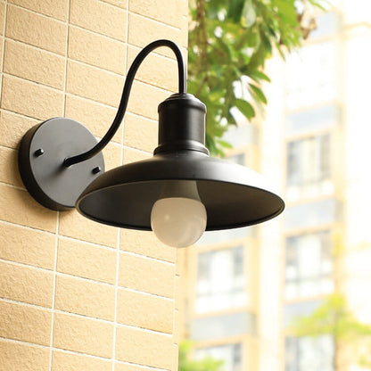 Retro Loft Dome Iron Outdoor Waterproof 1-Light Bent Arm Wall Sconce Lamp | Bowlift