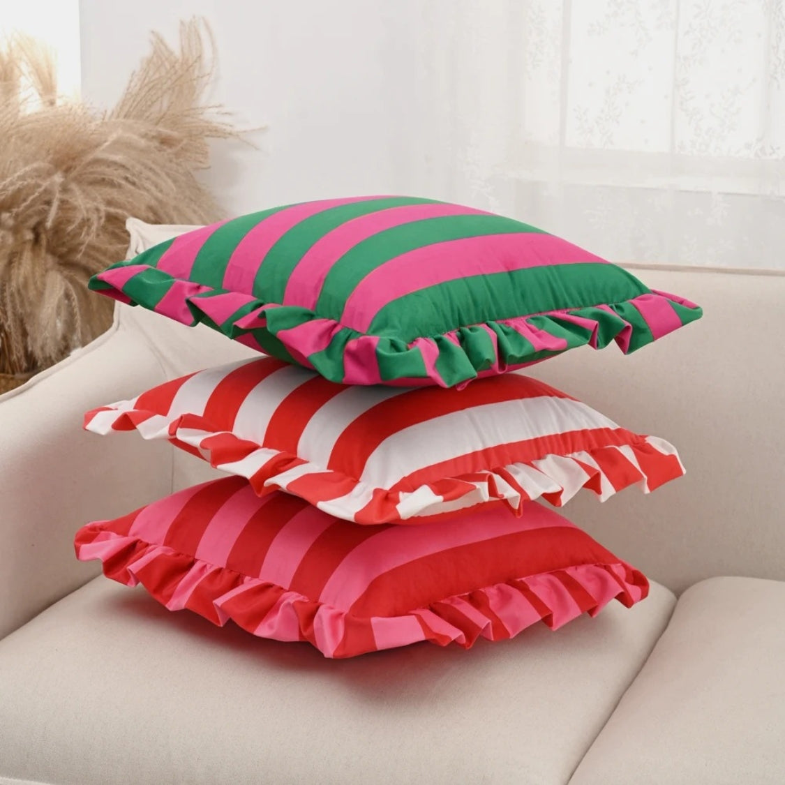 BowLift | Retro Striped Ruffle Cushion Cover