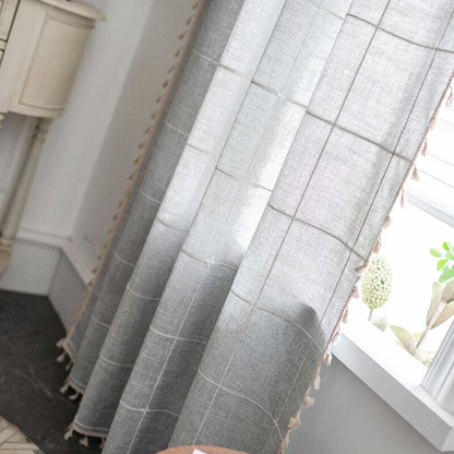 Skanto | Checkered Fringe Semi-Blackout Curtains – Boho Style Drapes