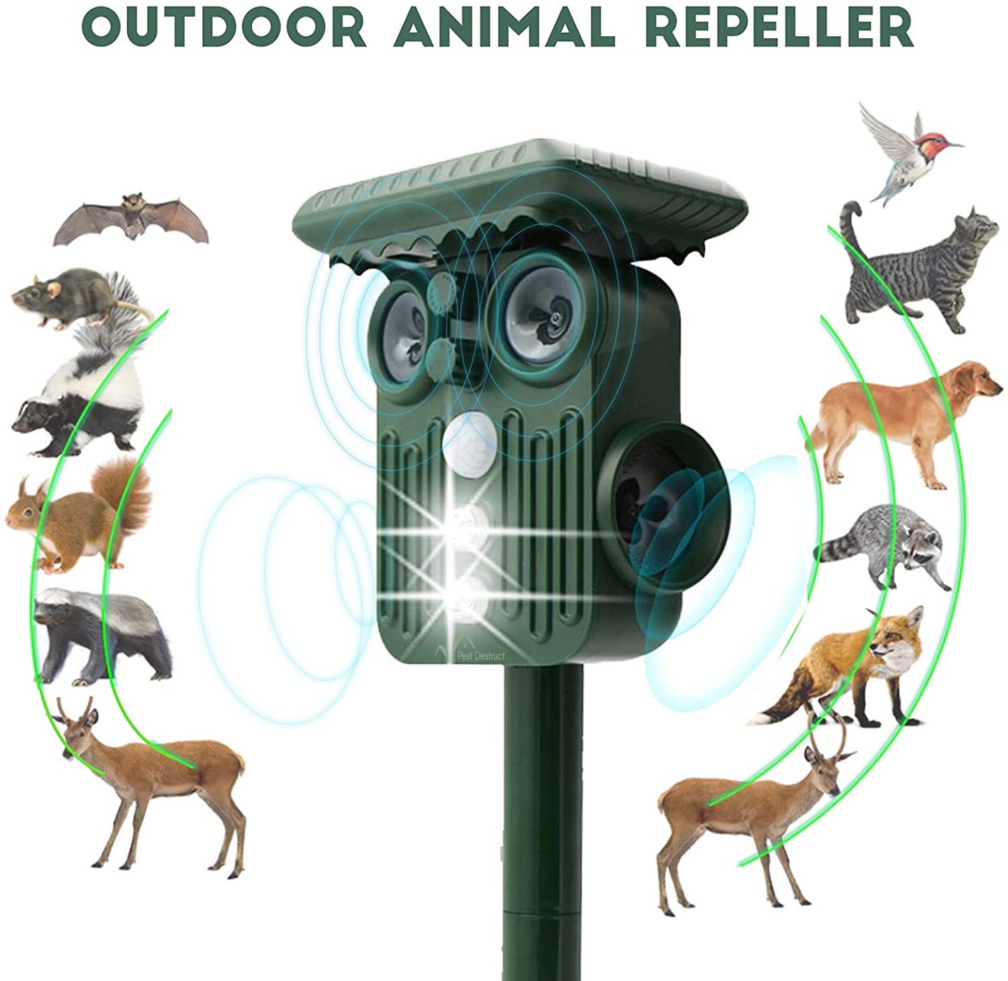 BowLift | Ultrasonic Solar Deer Repeller | 5 Adjustable Modes. Waterproof & Eco-Friendly for Home Gardens and Yards