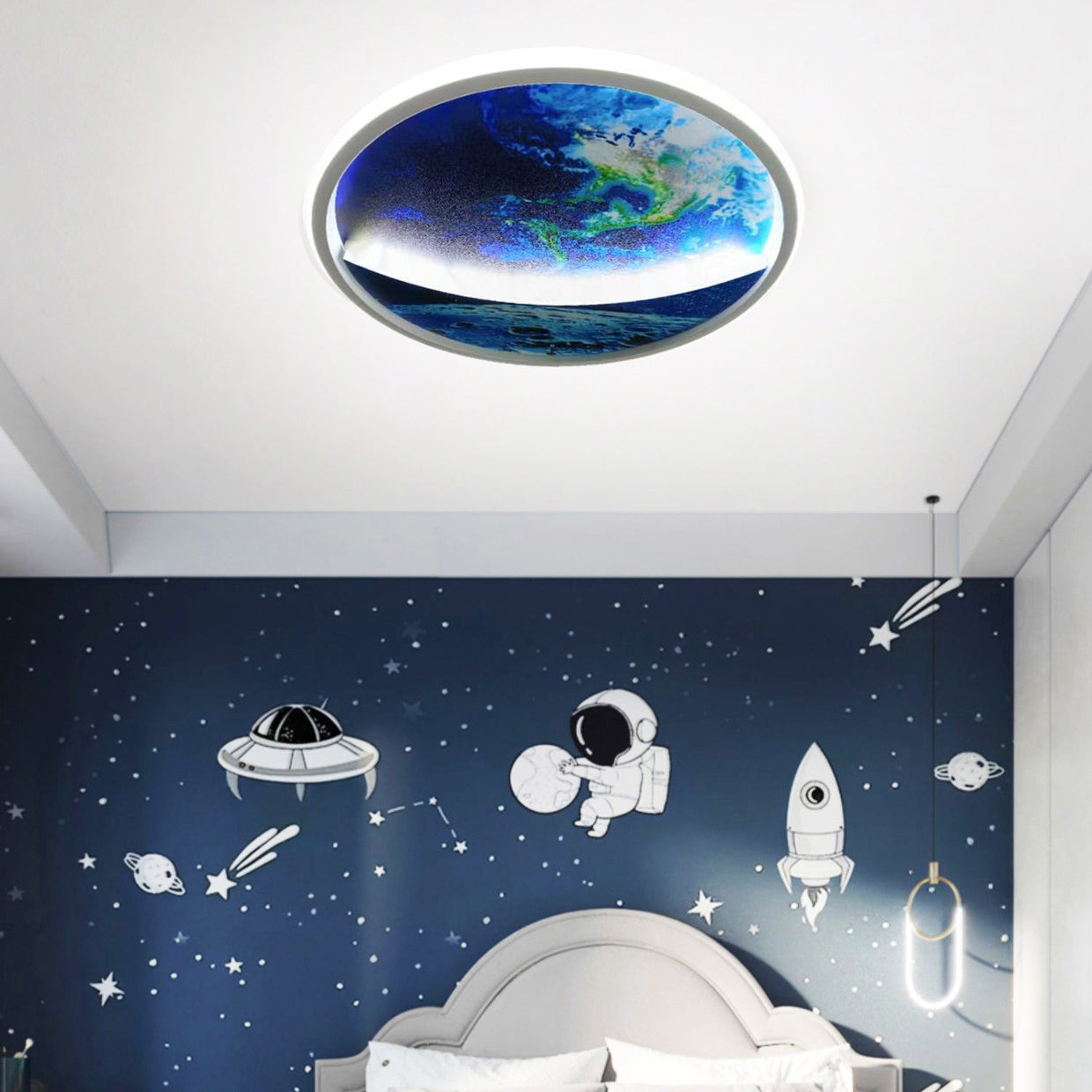 Skanto | Modern Art Deco Planet Earth Round Silicone Iron LED Ceiling Light for Living Room