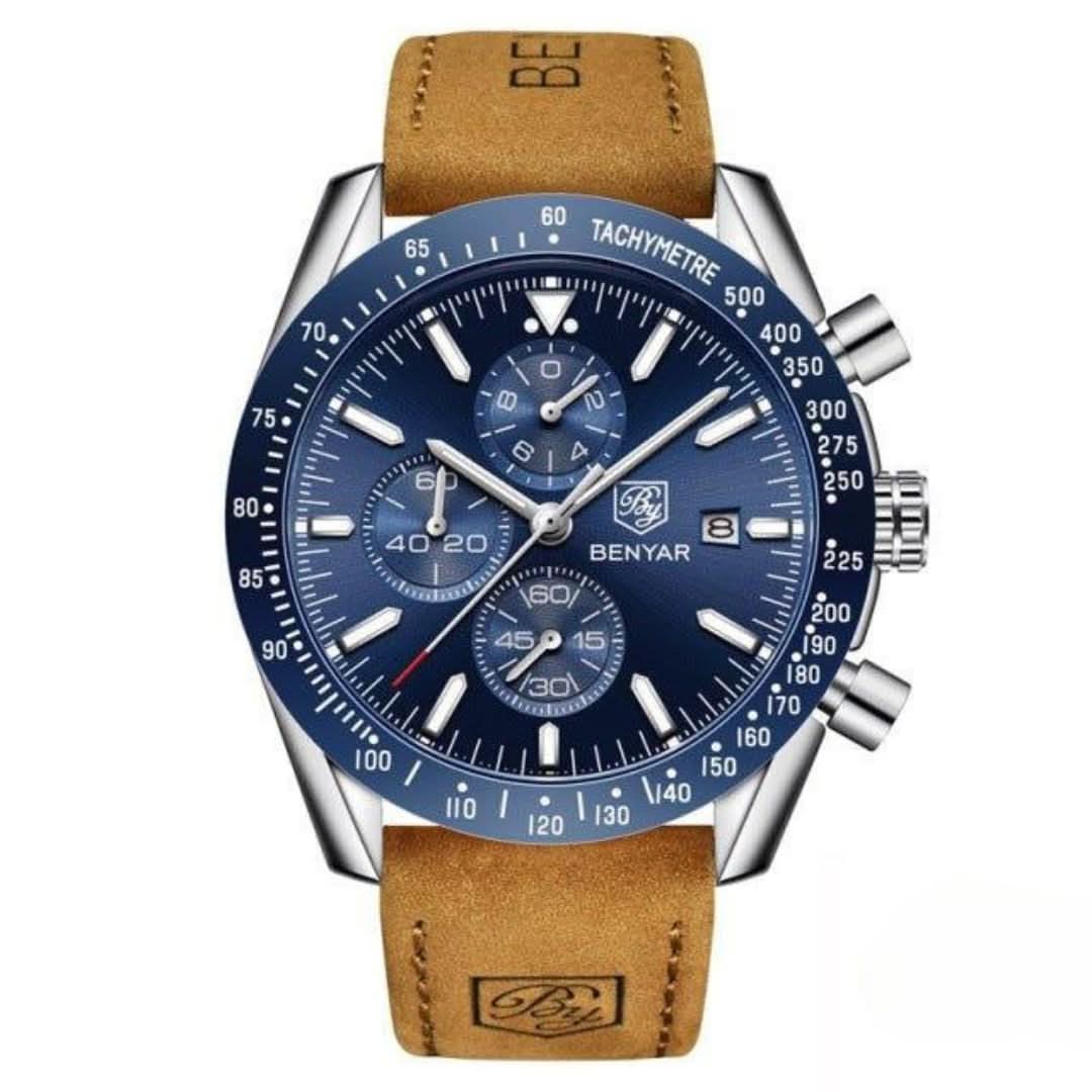 Skanto | Men's Water-Resistant Quartz Watch with Leather Strap