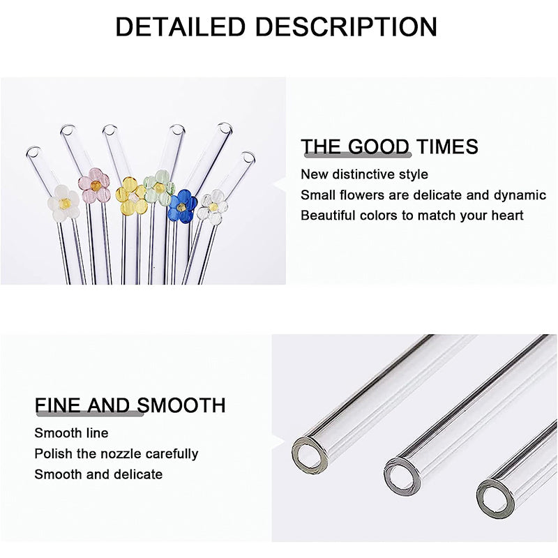 6 PCS Reusable Stained Glass Straws with Cleaning Brush | Bowlift
