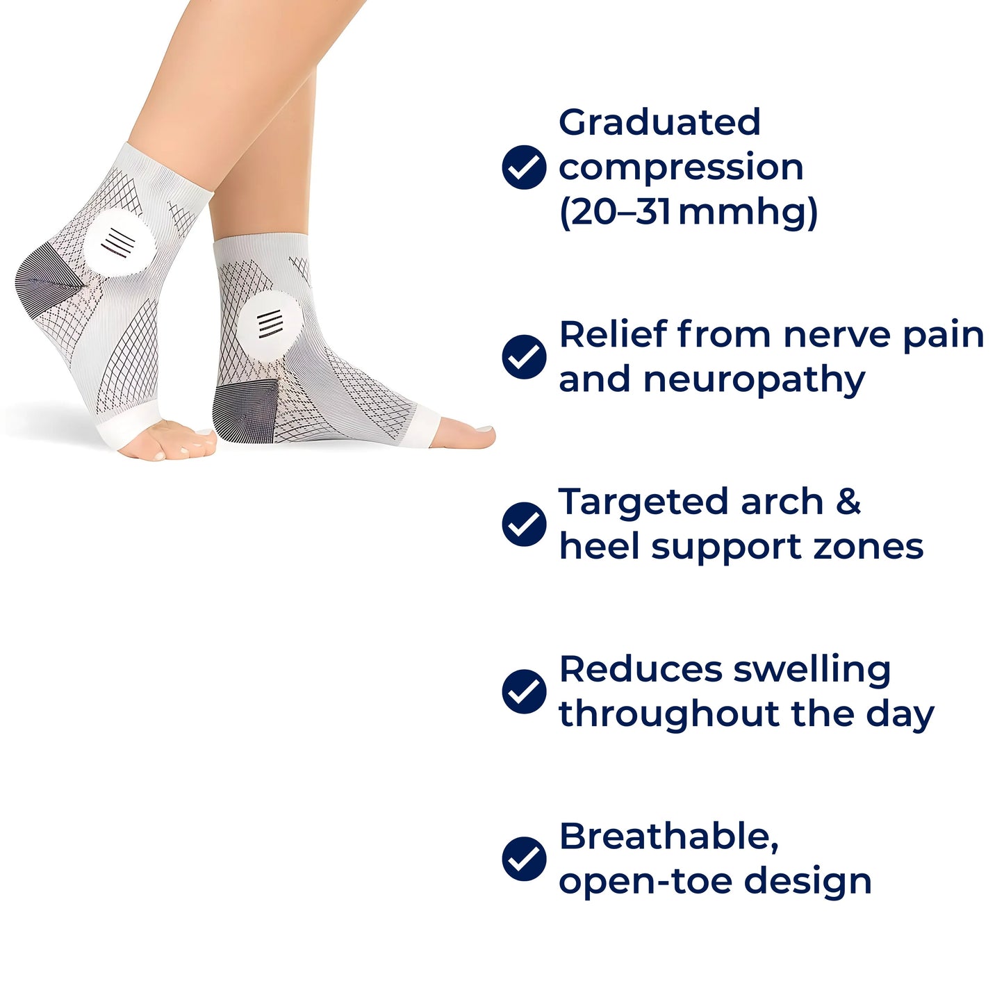 Neurowear | Neuropathy Compression Socks – Graduated 20–31 mmHg – Breathable Toeless Design – All‑Day Relief for Swollen Feet Bowlift