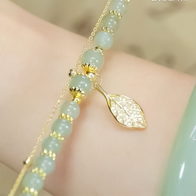 Skanto | Hetian Jade Leaf Gold Bracelet