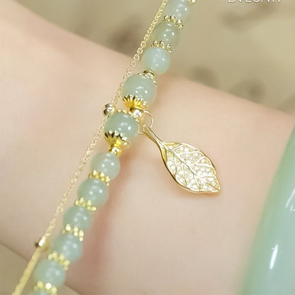 Skanto | Hetian Jade Leaf Gold Bracelet