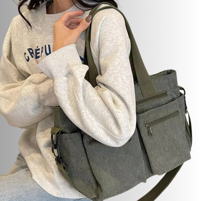 Skanto | Urban Cord Tote Stylish Corduroy Shoulder Bag – Spacious, Convenient & Functional Everyday Tote