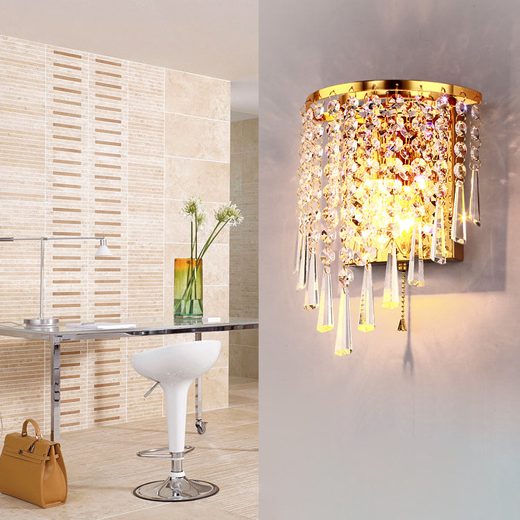 Skanto | Modern Luxury Semi-Round Octagonal Pearl Stainless Steel Crystal 1-Light Wall Sconce for Living Room