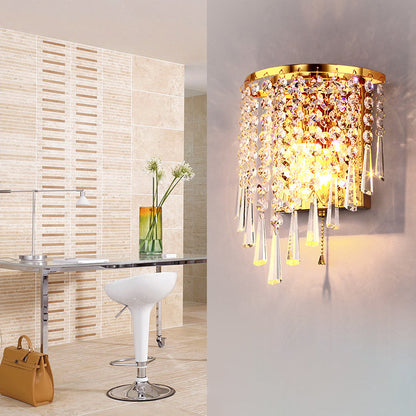 Skanto | Modern Luxury Semi-Round Octagonal Pearl Stainless Steel Crystal 1-Light Wall Sconce for Living Room