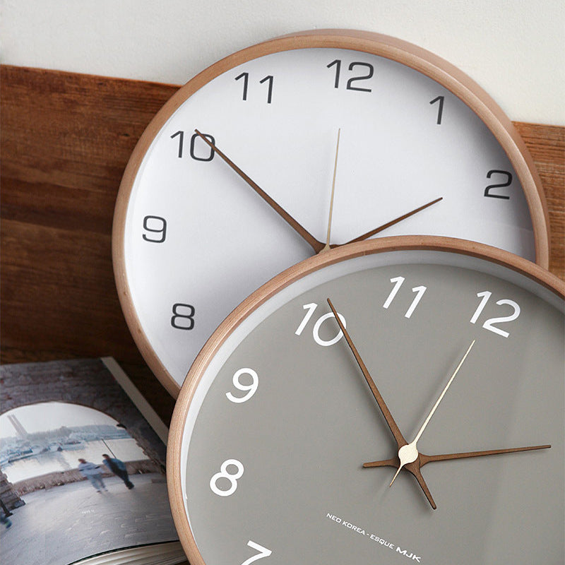 Minimalist Wooden Wall Clock – Silent Analog Solid Wood Clock for Living Room and Bedroom