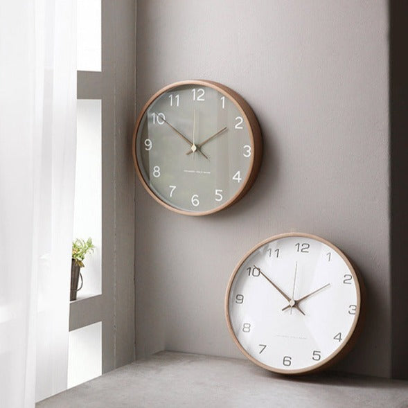 Minimalist Wooden Wall Clock – Silent Analog Solid Wood Clock for Living Room and Bedroom