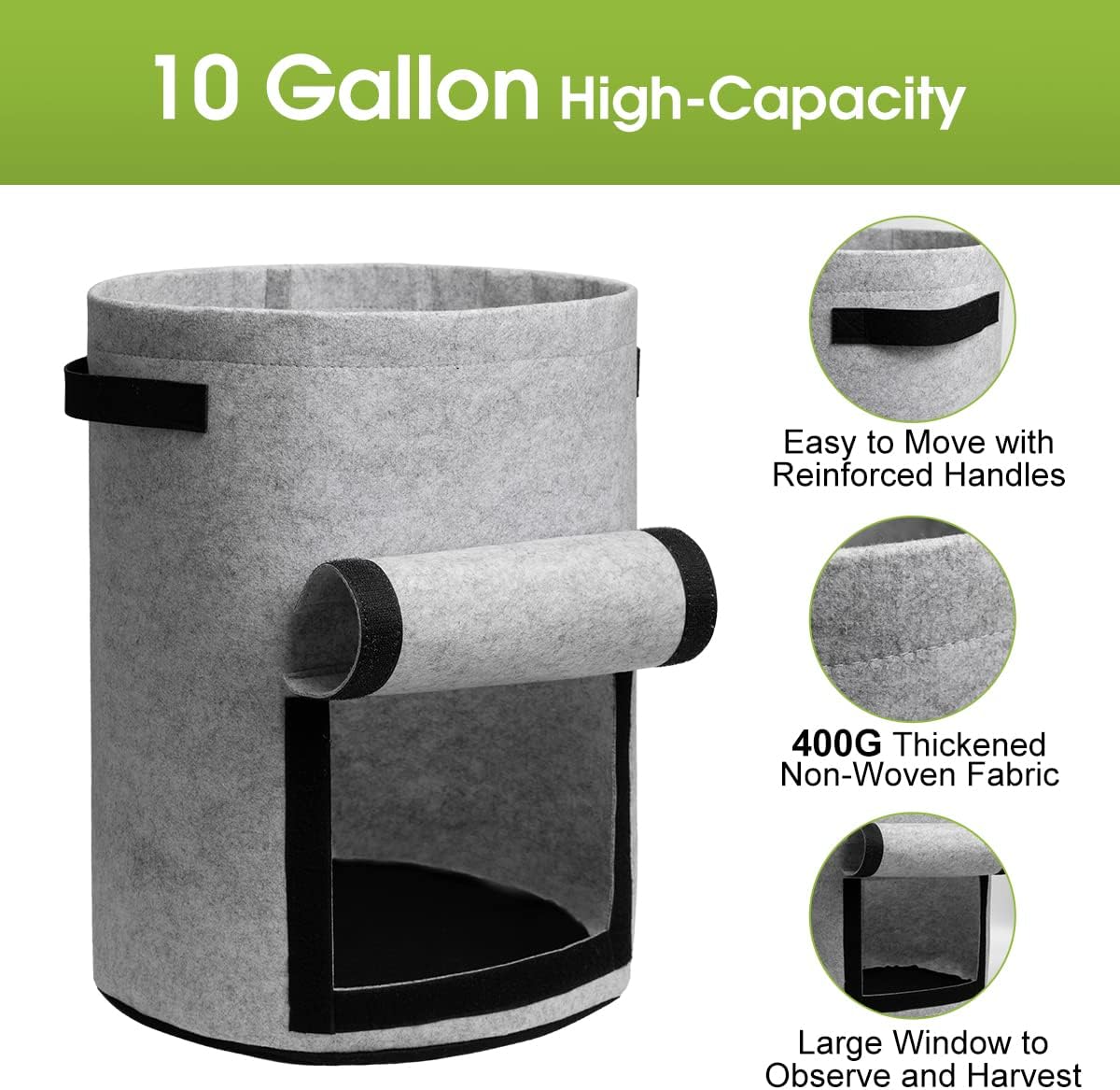 Skanto | 5/7/10/15 Gallon Potato Growing Reinforced Nonwoven Plant Fabric Pot Nursery Bags for Home Garden Use