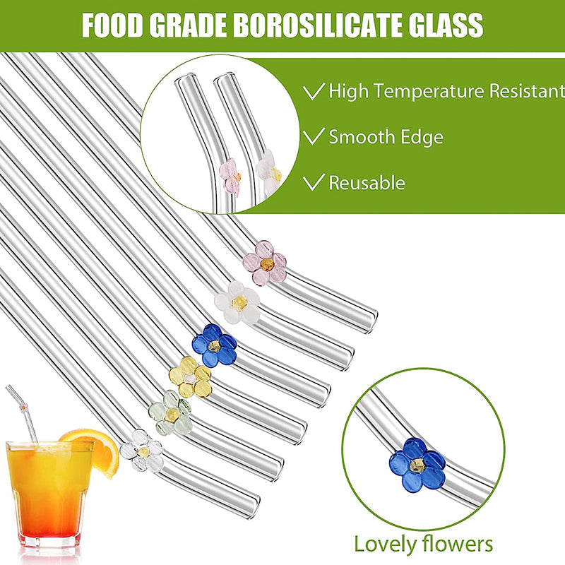 6 PCS Reusable Stained Glass Straws with Cleaning Brush | Bowlift