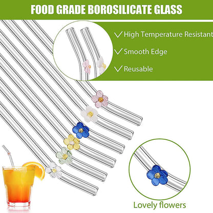 6 PCS Reusable Stained Glass Straws with Cleaning Brush | Bowlift