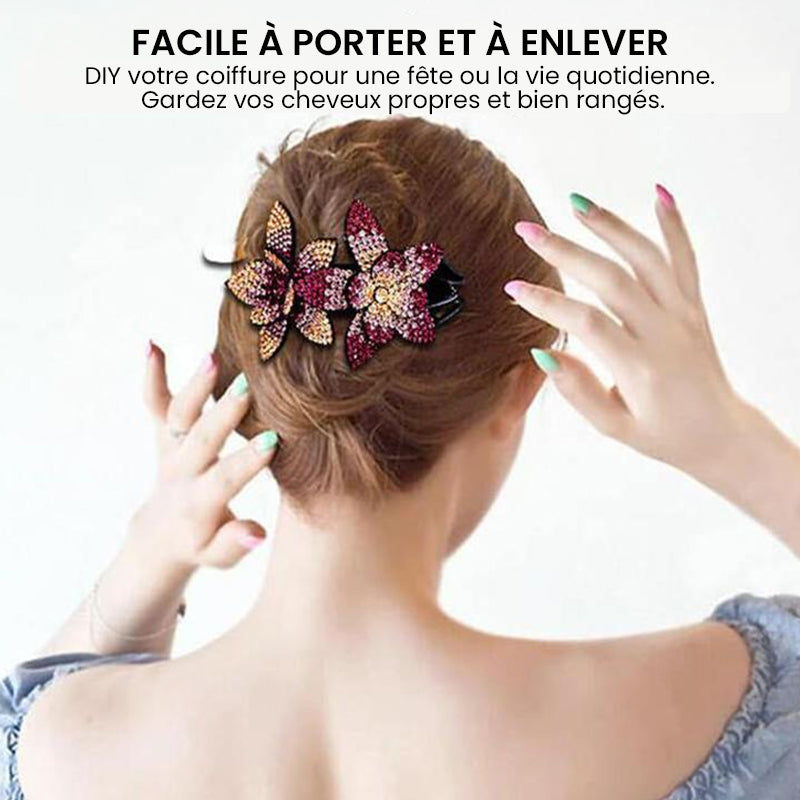 Double Flower Rhinestone Hairpin | Karnz