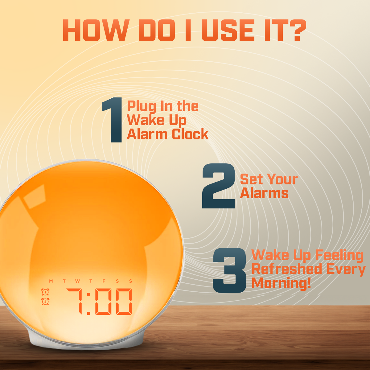 Skanto | Wake-Up Sun Lamp Alarm Clock | Gradual Sunrise Glow & Customizable Sounds for Gentle Mornings