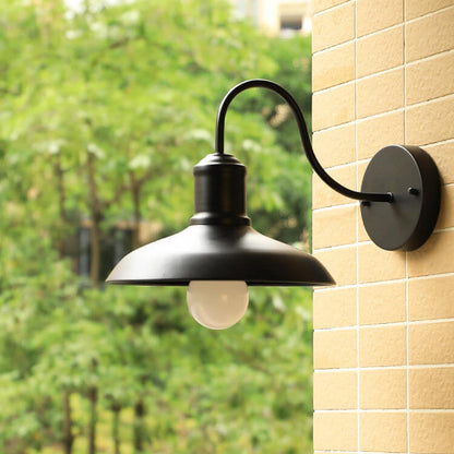 Retro Loft Dome Iron Outdoor Waterproof 1-Light Bent Arm Wall Sconce Lamp | Bowlift