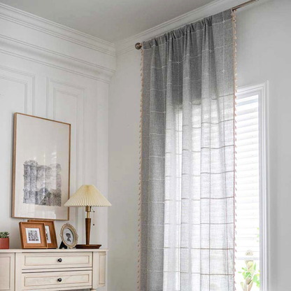 Skanto | Checkered Fringe Semi-Blackout Curtains – Boho Style Drapes
