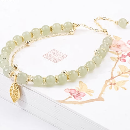 Skanto | Hetian Jade Leaf Gold Bracelet