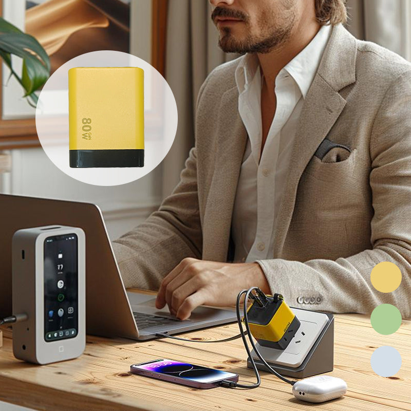 Brehn | 3 in 1 GaN Charger, scalable 80W MAX fast charging module with Type-C cable and 2 USB ports