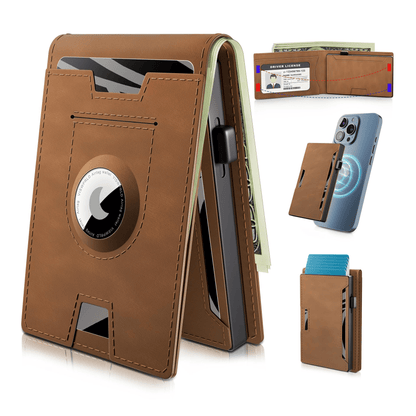 Skanto | 🔥Pop Up Aluminum Case Money Clip Slim Leather Slots Credit Card Holders RFID Blocking Bifold Minimalist Wallet
