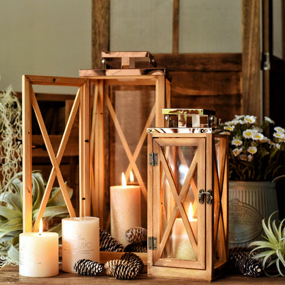 Handcrafted Cross-Frame Glass Lantern Candle Case with Hinged Door Acalora