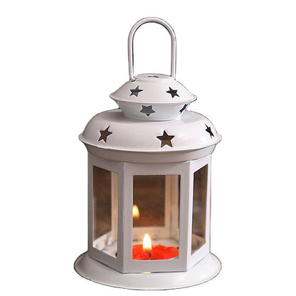 Mini Hexagonal Glass-Panelled Party Tealight Lantern with Star Venting and Carry Handle Acalora
